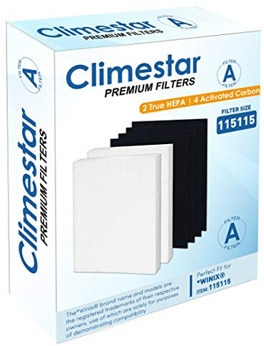 Climestar True HEPA Replacement Filter A 115115 Size 21 for Winix Plasmawave air Purifier 6300 P300 5300 5500 5300-2 6300-2 C535 Pack of 2 Hepa Filters and 4 Carbon Prefilters