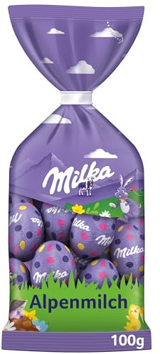 Milka Ostereier Alpenmilch 1 x 100g I Osterschokolade Einzelpackung I für das Osternest und zum Verstecken I Süßigkeiten zu Ostern aus 100% Alpenmilch Schokolade