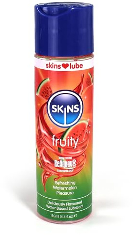 Skins Fruity Watermelon Flavoured Personal Lubricant Water Based Intimate Lube Gel With Long Lasting Natural Feel And Comfort Smooth And Gentle Compatible With Latex Condoms - 4.4 fl oz (130ml)