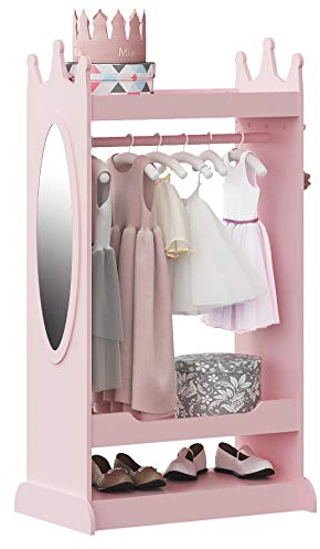 UTEX Kids Dress up Storage with Mirror,Costume Wardrobe for Kids, Open Hanging Armoire Closet,Pretend Storage Closet, Costume Storage Dresser (Pink)