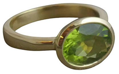 Oval Peridot vergoldet Sterling Silber Ring - Natürlicher Edelstein - Geburtstagsgeschenk - Weihnachtsgeschenk - Handgefertigte Geschenkideen für Frauen (Größe: US Size 8 / Diameter 18.2)