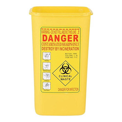 Outbit Nadelbehälter - 1L Größe Tattoo Medical Plastic Sharps Container Biogefährdung Nadelentsorgung Abfallbox für Krankenhäuser, Kliniken usw. (Yellow)