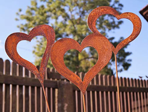 Rostalgie 3tlg. Edelrost Herzen offene Form auf Stab 60 cm Garten Deko Gartenstecker