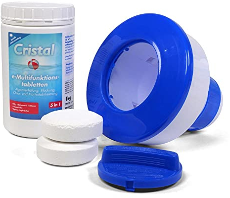 Cristal e-Chlor Multitabs 200g - 5in1 Poolpflege mit Langzeitwirkung inkl. Dosierschwimmer - Für Pools ab 15 m³ - Multifunktionstabletten, langsam löslich, einzeln verpackt