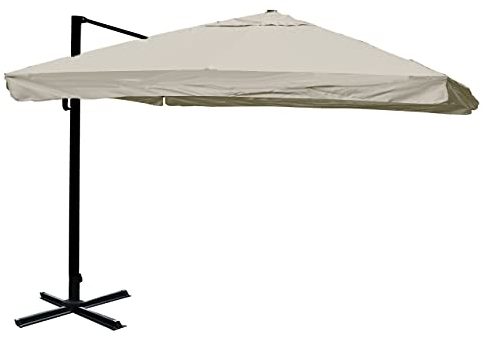 Mendler Gastronomie-Ampelschirm HWC-A96, 3,5x3,5m (Ø4,95m) Polyester/Alu 25kg Flap drehbar - creme-grau