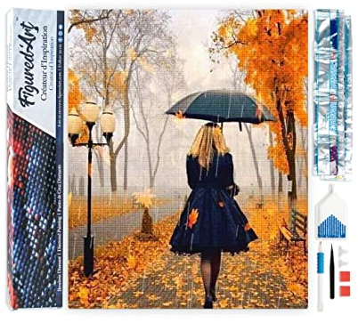 Figured'Art Diamond Painting Erwachsene 40x50cm Ganze Leinwand gerollt Frau im Regen 5D Bilder Eckige Steine - DIY Set Basteln