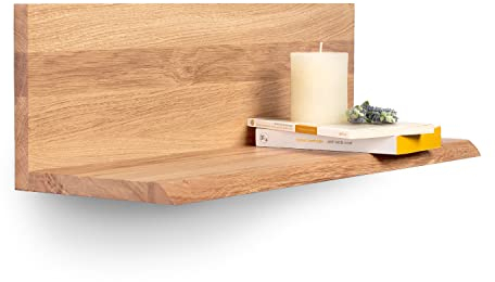 Rikmani Wandregal Holz Eiche massiv Schweberegal Handgefertigtes Regal Bücherregal Holzregal Wandboard Lira 70 cm Natur