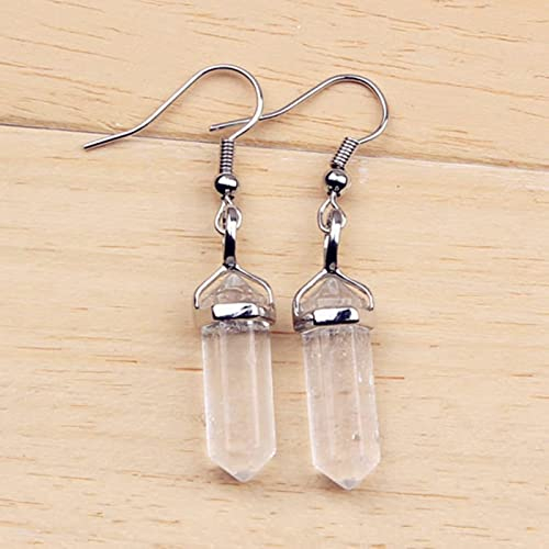 Natural ing cristal cuarzo columna hexagonal negro ágata pendientes amatistas piedra colgante pendiente mujer joyería, cristal de roca