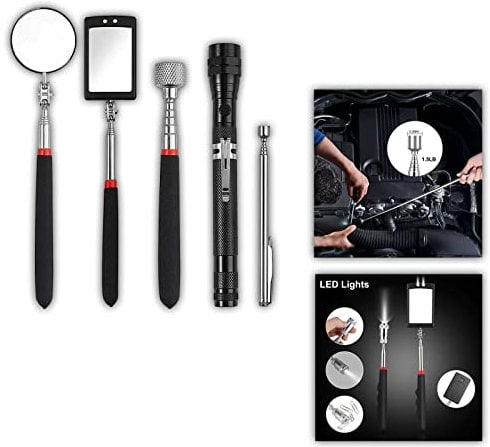5pc Telescopic Magnetic Pickup Tool Set Telescoping Inspection Mirror Torch Set