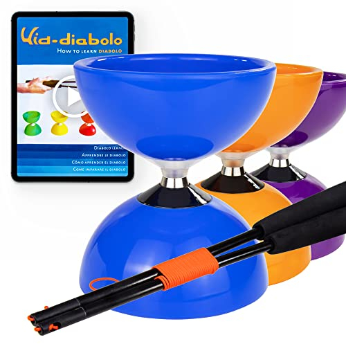 Juggle Dream Carousel Diabolo Jonglierset - Dreifach-Kugellagerachse - mit Superglas-Handstäben und Online-Lernvideo - Jonglieren (Blau)