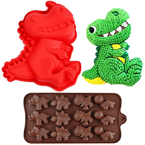 HGSHUO Moules en Silicone Dinosaure Moulle Silicone Dinosaure Moules à Gâteaux 3D Moules à Pâtisserie Moule de Cuisson Chocolats Maison Pralines Gaufres Savon Noël Antiadhésif