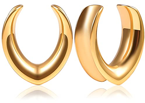 Vankula Ohr Flesh Tunnel Saddles Plug Minimalist Edelstahl für Gestreckte Expander Ohrpiercing 19mm(3/4) Gold
