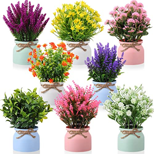 Cindeer 8 Pcs Large Artificial Potted Flowers Fake Potted Plants for Home