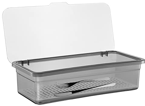 Cabilock Utensil Organizers Drawer Utensil Holder for Countertop with Lid, Silverware Tray for Drawer, Chopsticks Holders Flatware Cutlery Trays Chopsticks Drain Storage Box