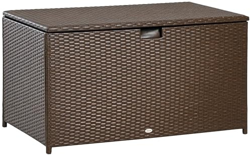 Outsunny 113 Gallon Deck Box Rattan Outdoor Storage Box Brown
