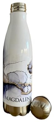 Manufaktur Liebevoll Personalisierte Trinkflasche - Edelstahl in Weiß mit Marmor Optik - bedruckte Thermosflasche mit Namen - für Sport, Arbeit u. Freizeit | 500ml u. 750ml (Blue Gold Marble, 500ml)