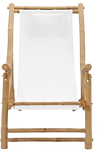 ZHOUMIN Liegestuhl, Gartenliege, Sonnenliege, Relaxliege, Deckchair, Terrassenstühle, Beach Chair, Saunaliege, Bambus und Canvas Cremeweiß