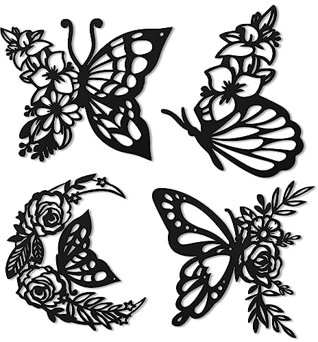 LOYIM 4 Pezzi Decorazione di Farfalla in Metallo da Parete Decorazione a Forma di Luna con Fiori Decorazioni Boho da Appendere al Muro per Casa Arte Murale per Camera da Letto Soggiorno