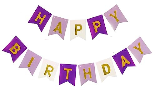 Happy Birthday Banner Wimpelkette Lila Mix mit schimmernden Goldfolienbuchstaben Mädchen Frauen Party Dekorationen