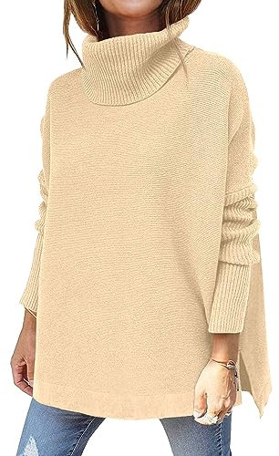 Hormtaer Pullover Damen Winter Rollkragenpullover Warm Oversized Strickpullover Rollkragen Stricken Pulli Grobstrickpullover Sport Sweatshirt Casual Lose Langarm Oberteile (Aprikose, S)