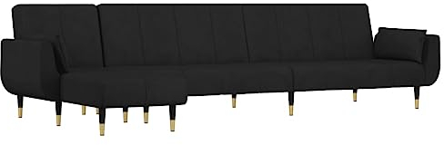 vidaXL Schlafsofa in L Form, Ecksofa mit Schlaffunktion, Bettcouch für Wohnzimmer, Couch Sofa Eckcouch Schlafcouch Samtsofa, Schwarz Samt