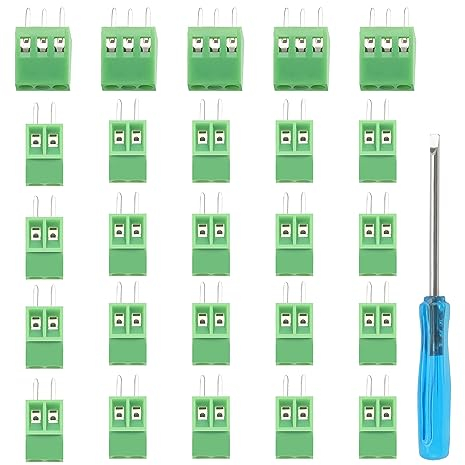 YIXISI 25 Pezzi PCB Morsetto, 2.54mm 2 Pin / 3 Pin PCB Morsettiera a Vite, per Arduino DIY Project (20 x 2 pin, 5 x 3 pin, Verde)