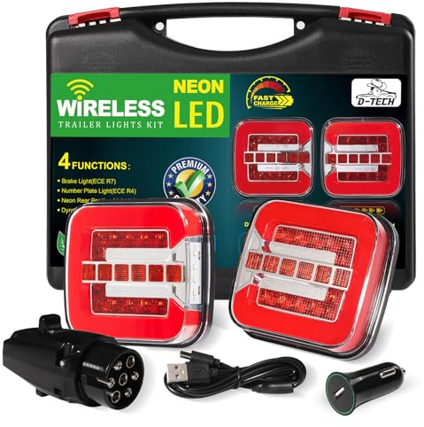 D-TECH Kabellos LED Rückleuchten Anhänger mit Magnet, Akku led Beleuchtung Rückleuchte Anhänger 12V 24V Universal, Bluetooth LED Magnetische Anhänger Rücklichter