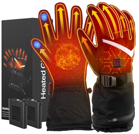 LOTTBUTY Heated Gloves for Men and Women,heating gloves with 7.4V 5000mAh*2 Rechargeable Battery,3 Heating Temperature Levels,Waterproof Heated Motorcycle Gloves for hand circulation,Skiing (M)