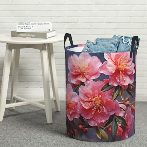Wäschekorb mit Frühlingsblumen-Druck, mit Griffen, wasserdicht, freistehend, für Familienwohnheim, mittelgroß