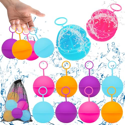8 Stück Wasserbomben Wiederverwendbar, Wasserbomben mit Mesh Bag, Schnell Befüllbare Wasserbomben, Silikon Wasserballon, Wiederverwendbar Spritzbälle, Sommer Pool Spielzeug Wasserspielzeug für Kinder