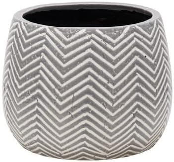 Frame Company Indoor Glazed Ceramic Cauldron Style Flower Plant Pot, Grey Fishbone Pattern, Depth 12.5cm Height 10cm *Choice of sizes*