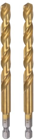 QUARKZMAN 2 Stück Hss Spiralbohrer 9mm Titanbeschichtung Holzbohrer 1/4 Zoll Griffdurchmesser Hochwertiger Sechskantschaft-Bohrer für Edelstahl, Holz, Metall, Kunststoff