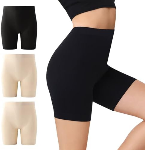 IceCony Radlerhose Damen Kurz für Kleid Hautfarbene Unterwäsche Kurze Boxershorts Leggings Sporthose Schwarz Beige Hautfarbene Blickdicht Reibungslos Outdoor Unterhosen Fahrradhose Fahrrad XL 3er Pack