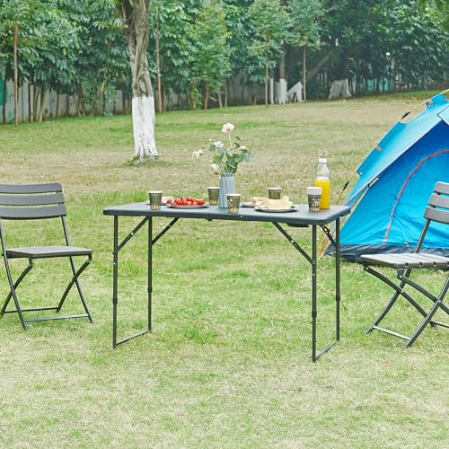 [en.casa] Höhenverstellbarer Klapptisch Adelfia Gartentisch klappbarer Outdoor-Tisch Falttisch aus Kunststoff Campingtisch 120x60cm Schwarz