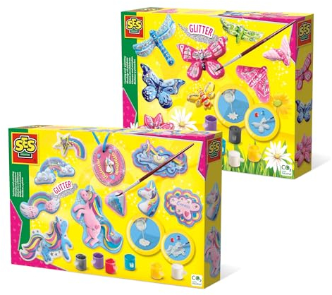 SES Creative Gips & Malset - Glitzerschmetterlinge + Einhörner