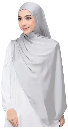 Lina & Lily Luxus-Satin Hijab Kopftuch Schal für Muslimische Frauen Extra Langer (Silber)