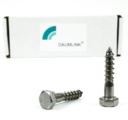 DAUMLINK® 25 Sechskant-Holzschrauben aus rostfreiem Edelstahl DIN 571 (25 Stück) für sichere Befestigungen im Holzbau (M8x40 mm)