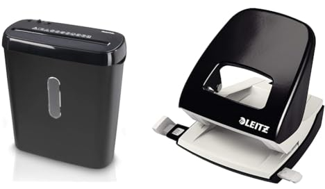 Hama Aktenvernichter Einzug Aktenvernichter professionell Home Office & Leitz Büro Locher aus Metall, Für 30 Blatt