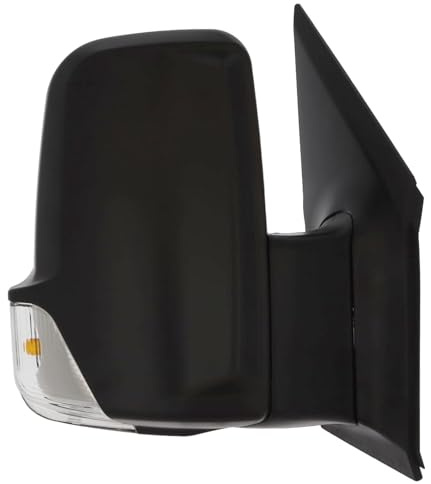 Manual Short Arm Wing Door Mirror, Fits Mercedes Benz Sprinter 2006-2019 | Black Cover, Convex Chrome Glass, Indicator Light, UK Drivers Side Right Replacement