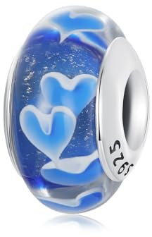 925 Sterling Silber Blauer Herz Murano Glasperlen Charms für Pandora Armbänder Schmuck Geschenk für Frauen und Mädchen