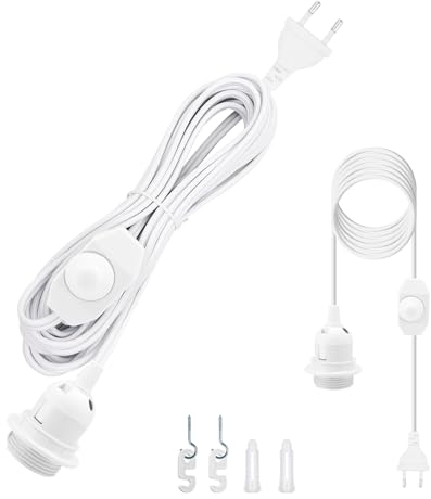 Powice E27 Fassung mit Kabel,Lampenfassung mit Einstellbarem Lichtdesign Schalter,E27 Fassung mit Stecker,E27 mit 3,0m Kabel,Lampenfassung E27 mit Kabel,Lampenfassung mit Kabel für Küche,Kinderzimmer