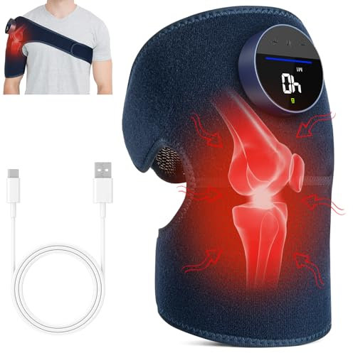 Masajeador de Rodilla con Calor y Vibración, Rodilleras con Bolsillo Interior Invisible, Batería de Gran Capacidad de 5000mAh y Pantalla Táctil LED, Calentadores de Hombro, Codo y Rodilla