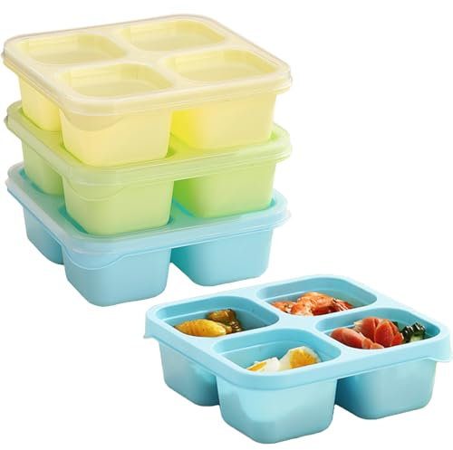 BRYN Fiambrera Bento Lunch Box, 3 unidades de 450 ml, para microondas, fiambrera con 4 compartimentos, fiambrera para oficina, escuela, picnic, adultos (amarillo/verde/azul)