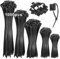 1000 Pièces Serre Câbles, Collier de Serrage Plastique Noir Assortiment 100/150/200/250/300mm x 3,6mm et 50 Pièces Base de Auto-adhésives,Nylon Collier de Serrage Plastique Câble,Pour Gérer les Câbles