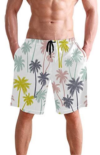 Zdlwaisw Costume da bagno da uomo con palme colorate, ad asciugatura rapida, con tasche, fodera corta in rete, Come nella foto, M