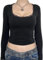 Women U-Neck Lace Trim Long Sleeve T Shirts Y2K Ribbed Slim Fit Crop Tops Aesthetic Vintage Tee Tops Streetwear (Black, S)