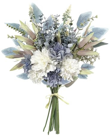 Aoztio Artificial Flowers for Decoration, Blue and White Silk Flowers, Faux Dahlia Flowers Arrangement for Home Kitchen Decor, Table Centerpiece, and Office Decoration (No Vase)