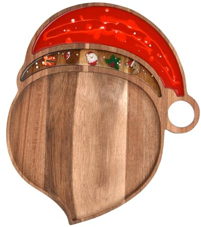 Guowall Weihnachts-Holztablett, Akazienholz und Epoxidharz, Serviertablett für Weihnachtssnacks, Tischdeko oder zum Basteln (Weihnachtsmann)