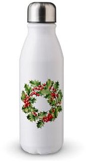 MAXIKIWI Borraccia a parete singola con tappo a vite, in alluminio leggero non isolato, senza BPA, a prova di perdite, ghirlanda vintage anni '6 con agrifoglio - 500 ml