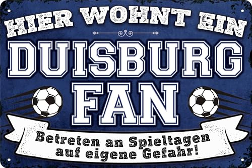 Wetterfestes Deko Blechschild für Fußball Fans, hier wohnt ein Duisburg Fan – Wandschild, Türschild, Torschild, lustiger Fussball Spruch, Fanartikel (20 x 30 cm)